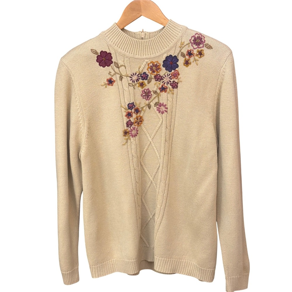 Vintage Alfred Dunner Sweater Cottagecore Grandma Core Embroidered Floral Fall
